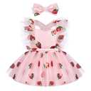 AWIBMK Baby Girls 1st 2nd Birthday Outfit Sequins Tulle Ruffle Sleeveless Backless Tutu Dress with Headband Cake Smash Clothest Photo Shoot Princess Party Dresses Pink Strawberry 12-18 Months