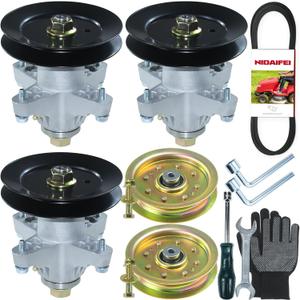 Greased 3 pack 918-04126 Spindle Assembly with 756-04129 Idler Pulley 954-04164 Belt Replaces MTD 618-04125A, Cub Cadet Deck Spindle 918-04125B, 618-04126A, 918-04125A, 918-04125C, 918-04126A