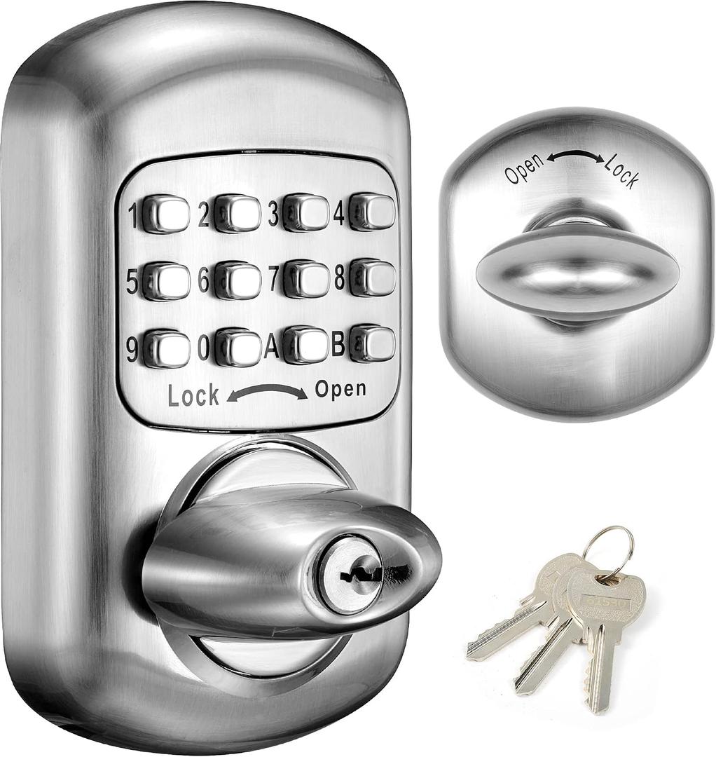 Bravex Keyless Deadbolt Keypad Entry Door Lock Zinc Alloy Sabbath Lock 100% Mechanical Shabbos Lock- No Risk of Low Power, Silver