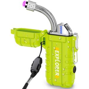 Waterproof Flexible Neck Windproof USB Rechargeable Plasma Lighter Flashlight Flameless Electric Arc Lighter for Candle Camping Hiking Outdoor Survival Activities Tactical Gear