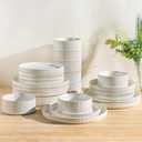 TheTerra Ceramic Dinnerware Sets for 8, 24 Pieces Porcelain Lightweight Plates and Bowls Sets, Scratch Resistant Dish Set, Oven & Microwave & Dishwasher Safe, Reactive White