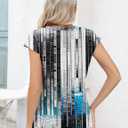 Kistore Women's Summer Casual V Neck Tank Tops Cap Sleeve Loose Fit Blouses Tunic Shirts (Medium, C-technological Blue and White)