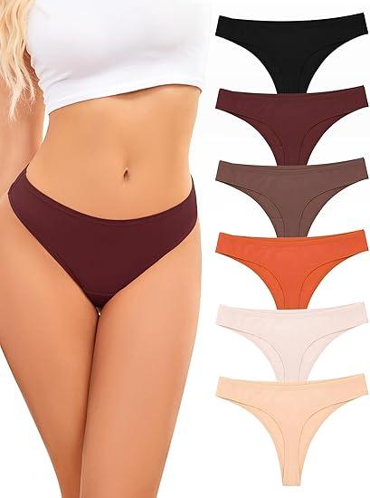 ANSUKOO Cotton Thong Underwear for Women 6 Pack,Ladies Comfortable Panties,Woman Breathable Soft Panty Tangas,Mid Rise Undies (S, Assorted)