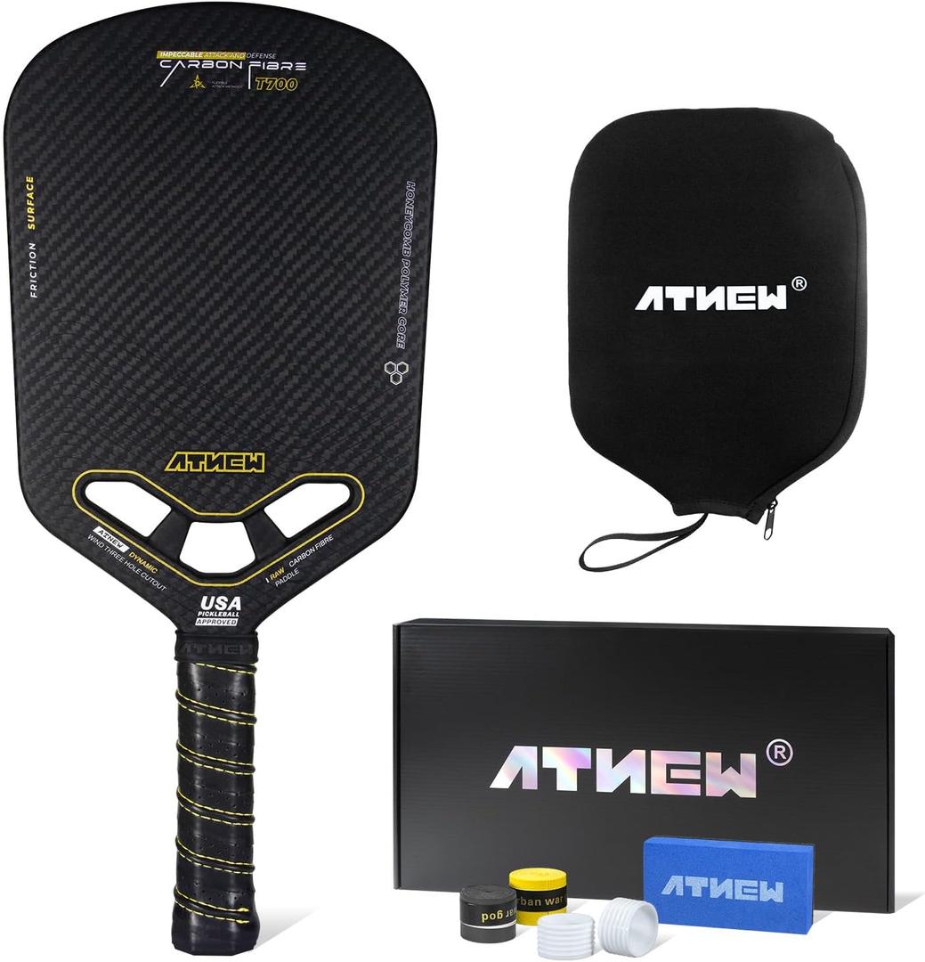 Pickleball Paddles T700 3K Carbon Fiber Picklebll Paddle with Aero Throat Edgeless Designed 16MM Thermoformed Pickleball Racket USAPA Approved (Gold)