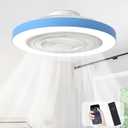 Depuley Modern Ceiling Fan with Light: 19" LED Flush Mount Low Profile Ceiling Fans with Remote & Smart APP Control - Blue Bladeless Fandelier Dimmable Quiet DC Motor for Bedroom Kids Room 6 Speeds