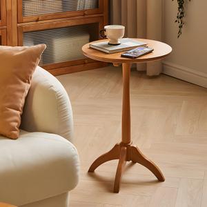 Small Round Side Table, Solid Wood End Table with Adjustable Height, Portable Accent Coffee Table, Nightstand,15.75" Dia.x 23.62" H,(Natural)
