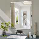 Frameless Bathroom Mirror, 24" x 30" Rectangle Beveled Wall Mirror, Modern Decorative Vanity Mirrors for Living Room, Entryway, Bedroom, Hangs Horizontally or Vertically