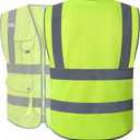 JKSafety 9 Pockets Class 2 High Visibility Zipper Front Safety Vest With Reflective Strips,Meets ANSI/ISEA Standard (Large)