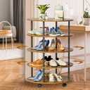 Nisorpa Rotating Shoe Rack 5 Tier Spinning Shoe Display Freestanding Vertical Handbag Rotate Shoes Closet Organization Space-Saving Shoe Tower for Entryway, Bedroom, Brown