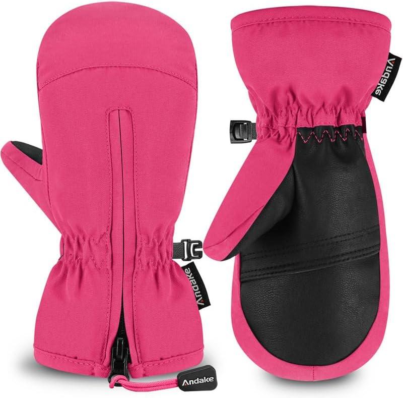 Andake Kids Mittens Toddler Mittens Kids Winter Gloves Warterproof Breathable Windproof Skiing Snowboarding for Boys Girls (YS (9-12 years), Pink)