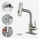 BARROCK Waterfall Bathroom Faucets with Pull Down Sprayer, Modern Bathroom Sink Faucet with 3-Function Pull Out Sprayer, 360 Degree Rotation Elegant Basin Vanity Mixer Tap, Gun Grey