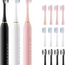 Dnil 3 Pack Sonic Electric Toothbrush Set, 42000 VPM High-Frequency Vibrations, 6 Brushing Modes with Smart Timer, 12 Replacement Heads Included for Deep Cleaning and Gum CareBlack+White+Pink