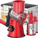 Geedel Rotary Cheese Grater, Kitchen Mandoline Vegetable Slicer with 3 Interchangeable Blades, Easy to Clean Grater for Fruit, Vegetables, Nuts (Red)