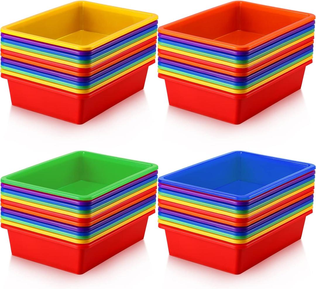Sintuff 48 Pcs Classroom Paper Tray, Stackable Letter Size Bin, Multicolor