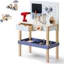 Wooden Kids Tool Bench with Electric Drill, Toddler Tool Bench with Storage Drawers and Platform, Toy Workbench Workshop with Play Tools Set for Boys and Girls, Perfect for Ages 3+, Large