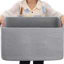 OIAHOMY 75L Large Blanket Basket, Woven Blanket Storage Basket with Handle, Cotton Rope Basket for Organizing 22x17x12, Blanket Basket living Room, Toy Basket for Nursery, Grey