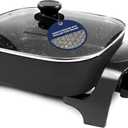 Elite Gourmet EG6201 Extra Deep 12"x12"x3.2" (7.5Qt.) Scratch Resistant Dishwasher Safe, Non-stick Electric Skillet with Glass Vented Lid, Adjustable Temperature, Black