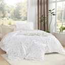Litanika Floral Ruffle Queen Comforter Set, 3 Pieces White Cream Farmhouse Aesthetic Soft Lightweight Fluffy Bedding Comforter Sets for Girls Women, All Season (90x90In Comforter, 2 Pillowcases)