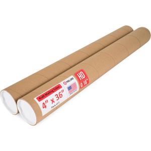 4" x 36" Heavy-Duty Reinforced Cardboard Mailing Tube, Pack of 2 Tubes with 4 Caps  Secure USPS Approved  Great for Shipping and Storing of Prints, Artwork, Posters or Documents