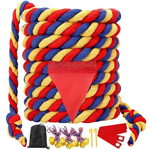 Outdoor Yard Games 40FT Tug of War Rope for Kids Adult, Field Day Family Reunion Birthday Party Games, Halloween Carnival Easter Outside Lawn Yard Fun Games for Team Building Activities, Tricolor
