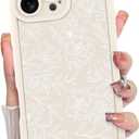MZELQ for iPhone 16 Pro Case, Silicone Floral Flower Cute Pattern, Camera Protection Soft Slim Shockproof for Girls Women -White