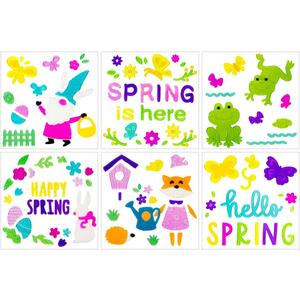 Spring Gel Window Clings for Glass Windows, Reusable Window Decorations with Hello Spring, Flowers, Birds, Butterflies and Frogs