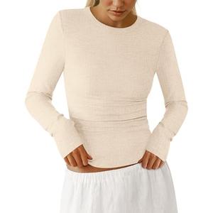 PRETTYGARDEN Womens Long Sleeve Shirts 2026 Ribbed Knit Slim Fitted Basic Tee Casual Going Out Tops Underscrubs Fall Clothing, Small