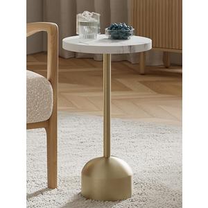 Round Metal Drink Table with Faux Marble Top, Brass Pole & Dome Base – Modern Small Pedestal Side Table for Living Room, Bedroom, or Office – Easy Assembly, Scratch-Resistant Base