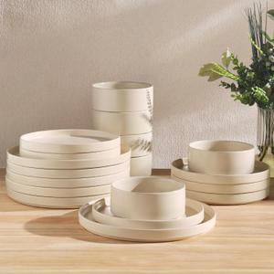 TheTerra Ceramic Dinnerware Sets for 6, 18 Pieces Handmade Reactive Glaze Plates and Bowls Set, Scratch Resistant Dish Set, Oven & Microwave & Dishwasher Safe (Ice Cream)