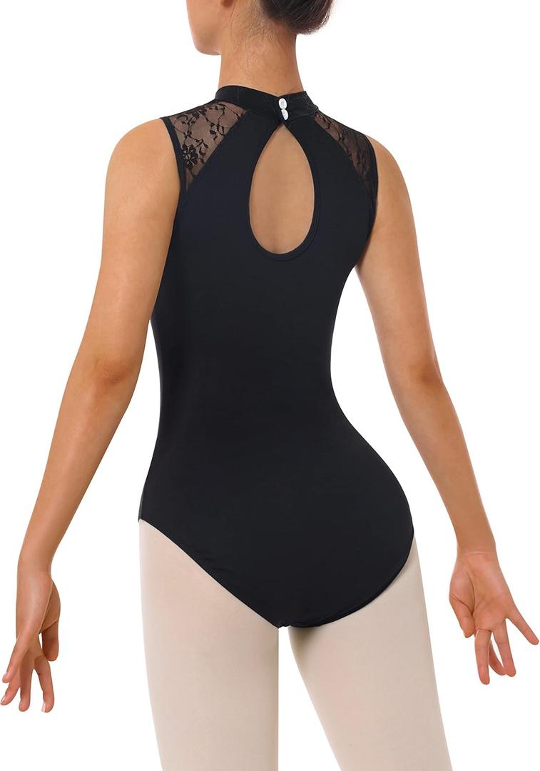 Women's Turtleneck Dance Ballet Leotard With Durable Lace,Water-drop Hollow Back (Large)