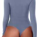 REORIA Womens Sexy Long Sleeve Bodysuit V Neck Lightweight Double Lined Basic Tops Trendy Layering Leotards Fall Going Out Body Suit Shirts 2024 Blue