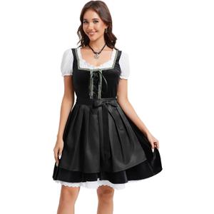 Yesfashion Womens German Dirndl Dress 2 Pieces Costumes for Traditional Beer Bavarian Oktoberfest Carnival Halloween (Small, Black)