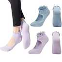 ANIDL 2 Pairs Frilly Yoga Socks Non Slip with Grip Yoga Pilates Ballet Barre Socks for Women (purple/blue)