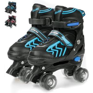 Kids Roller Skates for Boys Girls Child, Adjustable 4 Sizes Quad Roller Skates for Kids and Youth with Light Up Wheels for Sports (Red & Blue),Size: Large (4-7 US)