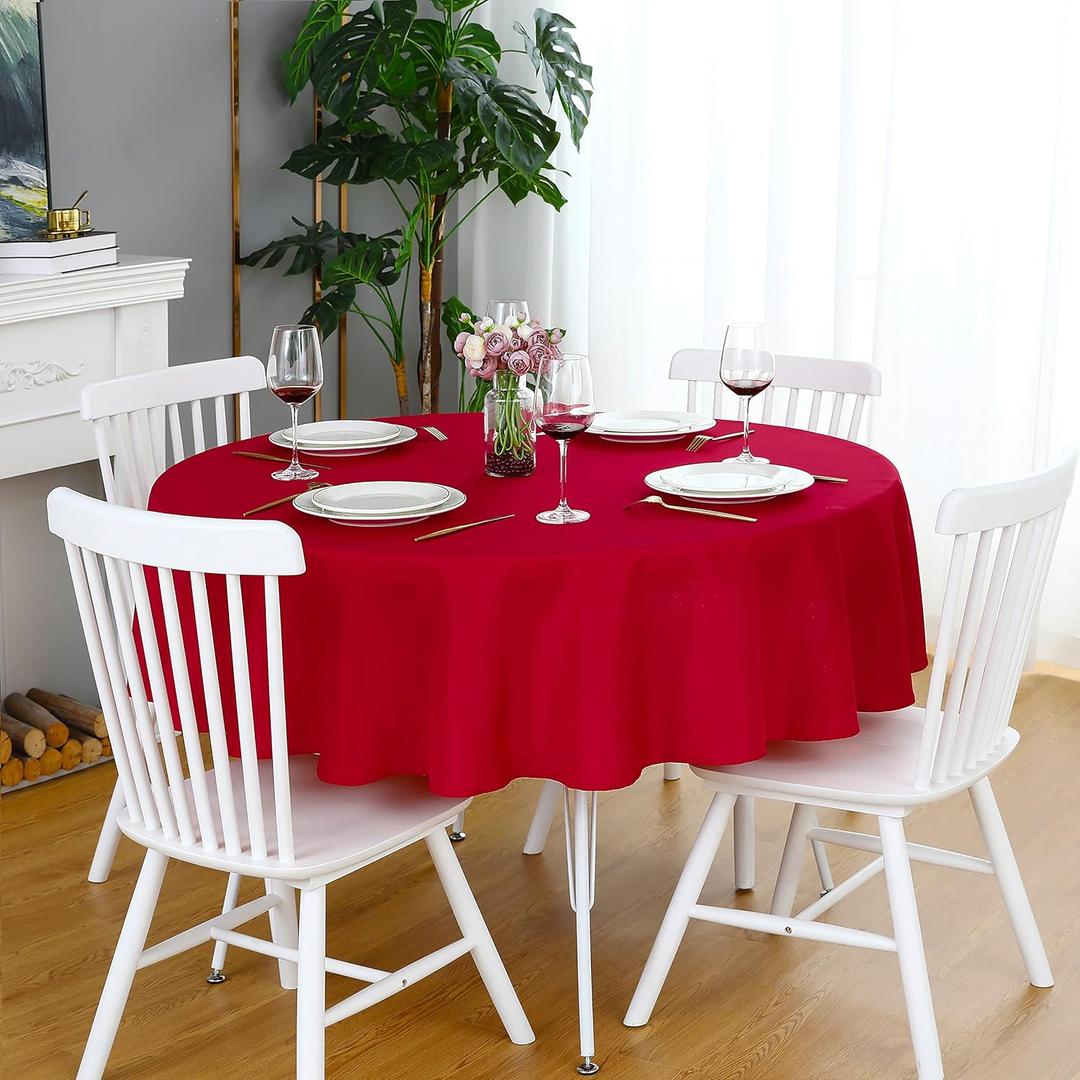 FOLINS&HOME Red Round Tablecloth 70 Inch Waterproof Heavy Duty Wrinkle Free Polyester Fabric Table Cloth, Spillproof Washable Table Cover for Parties, Camping, Picnic, Banquet, Indoor and Outdoor Use