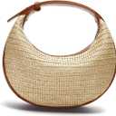 Herald Straw Crossbody Bag for Women Beach Woven Hobo Handbag Summer Chic Crescent Shoulder Purses with Adjustable Strap (Brown)