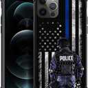 DJSOK Case for iPhone 12 Pro Max,Luxury Pattern Design Shockproof Rugged Cover,Cases for Man Woman-US Police Blue American Flag
