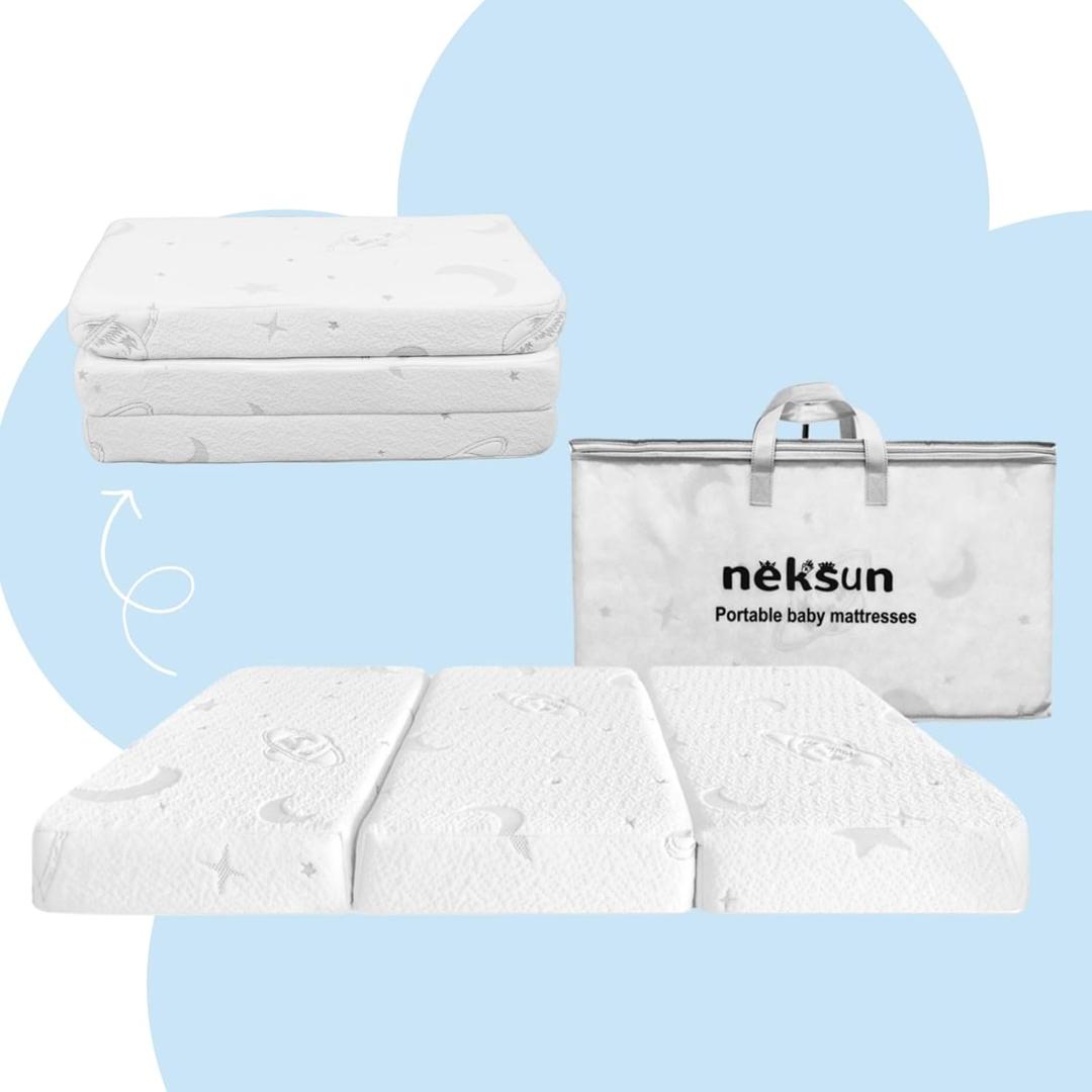Tri-fold Pack and Play Mattress Pad, 38x26 Memory Foam & High Density Foam Baby Mattress for Pack N Play, Foldable Travel Pack N Play Mattresses for Baby and Toddlers, Breathable & Washable