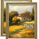 upsimples 2 Pack 11x14 Gold Picture Frame with Real Glass, Ornate Vintage 11 x 14 Photo Frames for Wall Decor