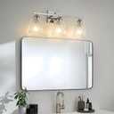 Mecgirn Stainless Steel Bathroom Vanity Light Over Mirror, 3 Light Polished Chrome Bathroom Light Fixtures with Textured Glass Shades, Modern Vanity Lighting Wall Mount