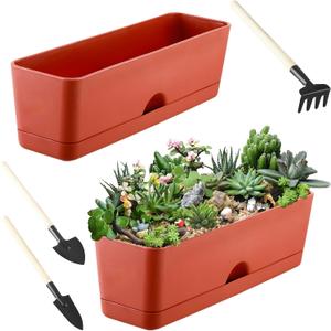 2-Pack Window Boxes Planters 16 Inch Rectangle Plant Box Rectangular Plant Pots for Outdoor and Indoor Plants Plastic Windowsill Planters for Herbs Vegetable Flowers Long Window Sill Plant Box