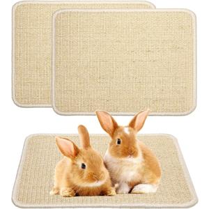 2 Pieces Rabbit Scratcher Mat, Natural Sisal Cat Bunny Rabbit Scratching Pad, Rabbit Animal Scratch Pad Rug for Indoor Horizontal Cat Floor Scratching Mats Rug, Furniture Protector (Beige)