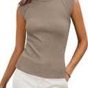 PRETTYGARDEN Women's Ribbed Tank Tops 2026 Summer Cap Sleeve Slim Fitted Knit Basic Casual Tee Shirts Trendy Fashion Clothes (Beige, XXL)