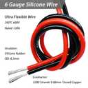 Dastard 6 Gauge Wire, Extra Flexible Silicone Insulated 6 AWG Stranded Tinned Copper Wire 10ftRed and Black Each 5ft Separated High Temperature 6AWG Battery Wire 200 600V - Inverter, Car, Auto