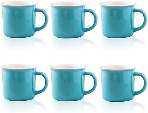 MECOWON 14 OZ Porcelain Coffee Mugs, Set of 6 Mugs for Coffee, Tea, Milk, Cocoa, Sky Blue