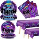 98PCS Game Birthday Party Decors Video Game Party Plates Napkins Tablecloths Neon Gaming Birthday Royale Tableware Set Gaming Disposable Table Cover for Kids Boys Girls Gamer Theme Parties Supplies