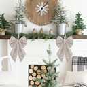 2 Pcs Beige Buffalo Plaid Christmas Wreath Bows 19.6'' x 11.8'' Large Christmas Tree Topper Ornament Wreath Sash for Front Door Xmas Party Yard Doorway Indoor Outdoor Wall Decoration