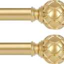 Gold Adjustable Curtain Rods for Windows:Farmhouse Heavy Duty Curtain Rod for Bedroom Living Room, Boho Decorative Rustic Drapery Rod with Vintage Coastal Texture Finial, Brass Gold 2Pack 36-88"