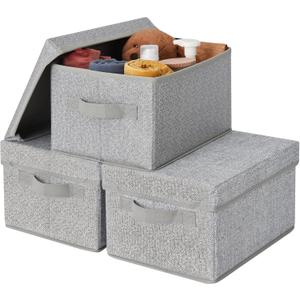 GRANNY SAYS Small Storage Bins with Lids, Fabric Storage Boxes, Shelf Baskets for Closet Organization, Stackable Clothes Storage Bins, Gray, Small, 3-Pack | 11.75"L x 9"W x 7"H