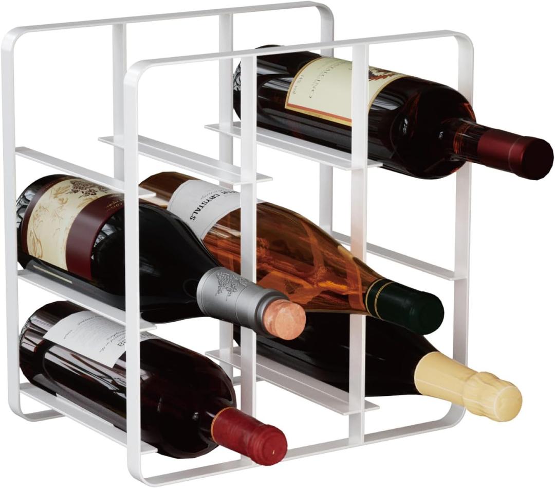 Buruis 9-Bottle Rack, Modern Metal Countertop Liquor Holder Stand for Kitchen, Pantry & Cabinet Storage, No Assembly Required, White